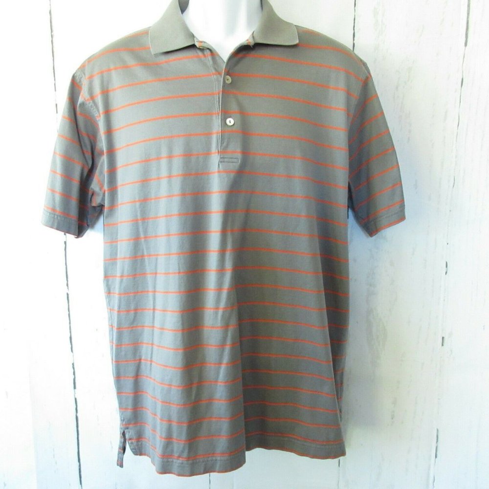 Peter Millar Polo Shirt M Medium Gray Orange Stripe Short Sleeve Casual Golf - Picture 1 of 6